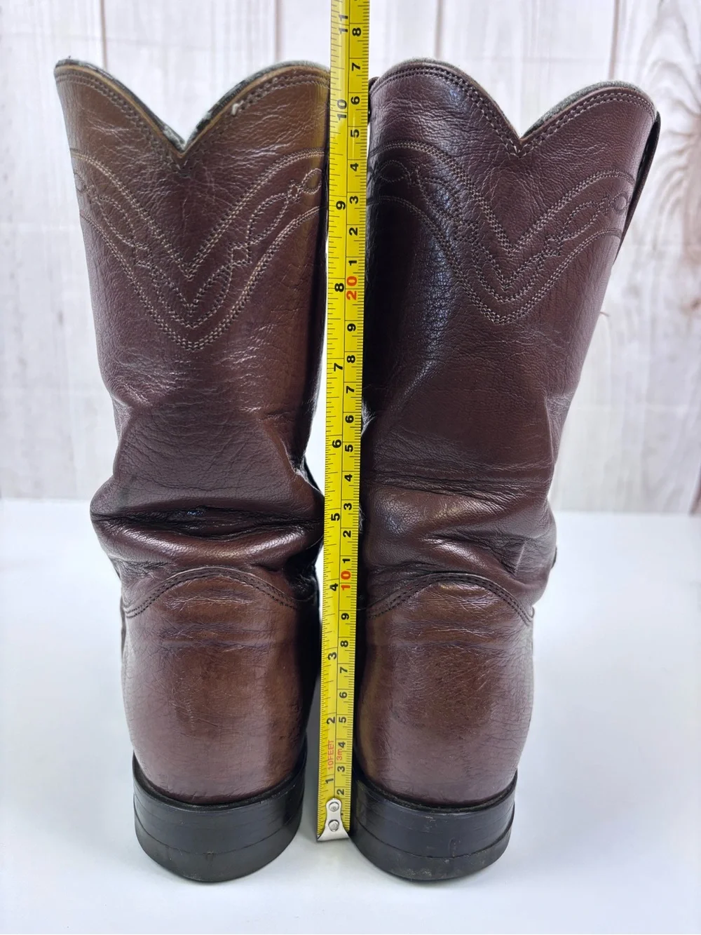 Vintage Justin Boots Smooth Quill Ostrich Leather Western Roper Cowboy Brown 9B - Picture 13 of 14